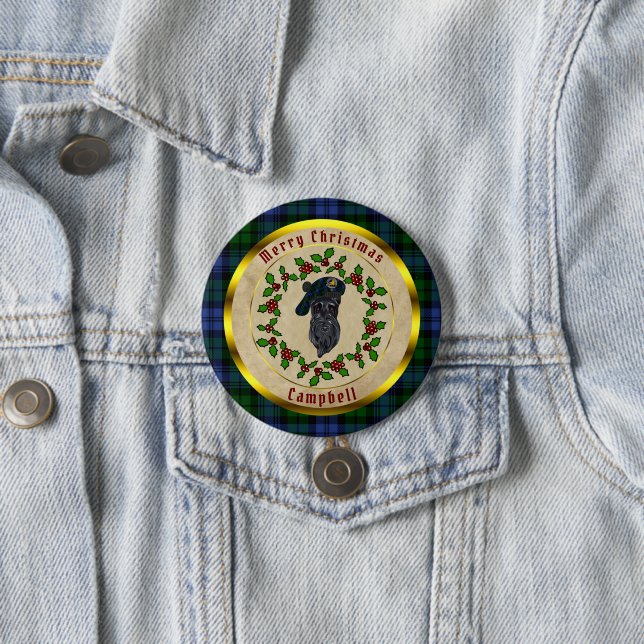 Badge Rond 7,6 Cm Campbell Scottie Dog Christmas (En situation)