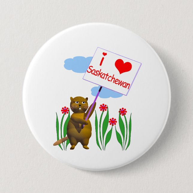 Badge Rond 7,6 Cm Canadian Beaver Loves Saskatchewan (Devant)