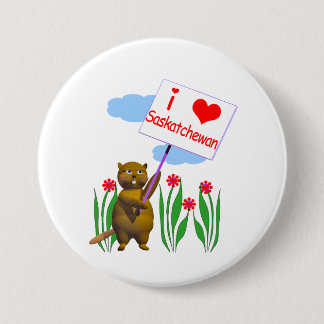 Badge Rond 7,6 Cm Canadian Beaver Loves Saskatchewan