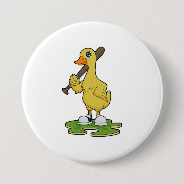 Badge Rond 7,6 Cm Canard au baseball avec batte de baseball (Devant)