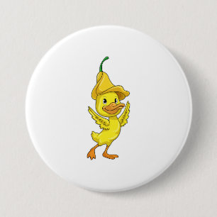 Badge Rond 7,6 Cm Canard avec Casquette Bell jaune