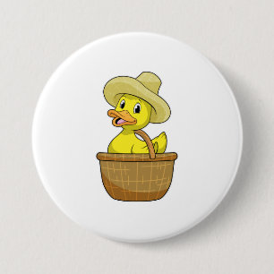 Badge Rond 7,6 Cm Canard comme fermier avec panier