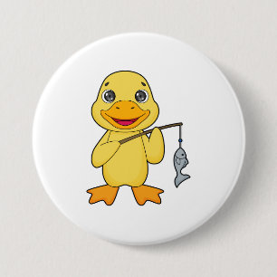 Badge Rond 7,6 Cm Canne à pêche de pêcheur de canard
