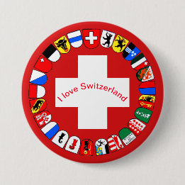Badge Rond 7,6 Cm Cantons et pavillon suisses