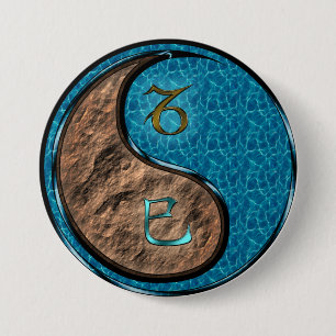 Badge Rond 7,6 Cm Capricorne & Serpent d'eau