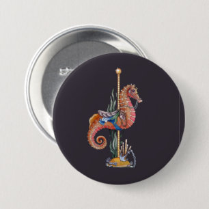 Badge Rond 7,6 Cm Carousel Seahorse