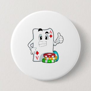 Badge Rond 7,6 Cm Carte Poker avec jetons Poker