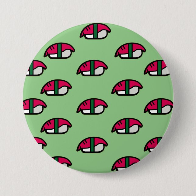 Badge Rond 7,6 Cm Carton Kawaii Sushi, Riz de Poisson et Bouton d'al (Devant)