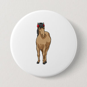 Badge Rond 7,6 Cm Casque de musique à cheval