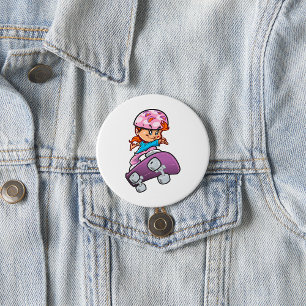 Badge Rond 7,6 Cm Casque rose amusant pour fille de skateboard