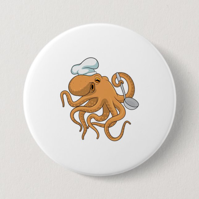 Badge Rond 7,6 Cm Casquette chef Octopus Cook (Devant)