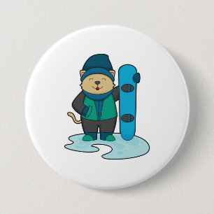 Badge Rond 7,6 Cm Cat as Snowboarder