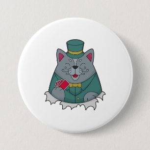 Badge Rond 7,6 Cm Cat at Poker avec cartes de Poker