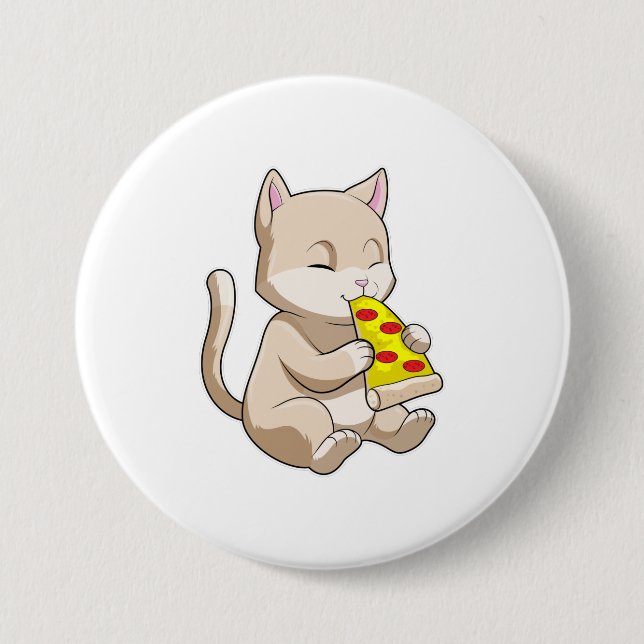 Badge Rond 7,6 Cm Cat with Pizza (Devant)