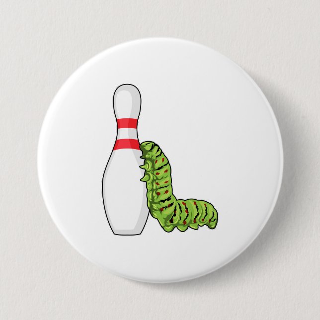 Badge Rond 7,6 Cm caterpillar at bowling with bowling pin (Devant)