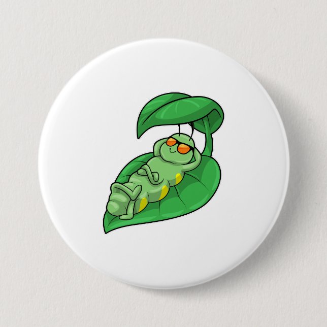 Badge Rond 7,6 Cm Caterpillar avec feuille (Devant)