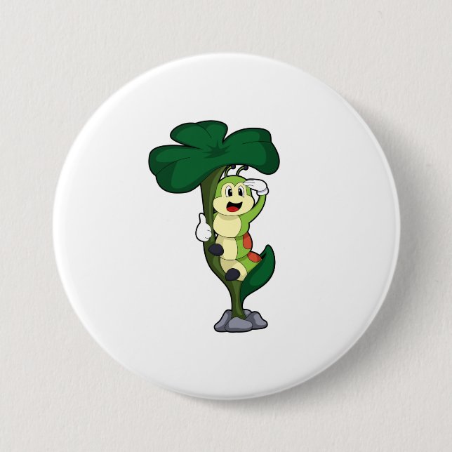 Badge Rond 7,6 Cm Caterpillar avec feuille (Devant)