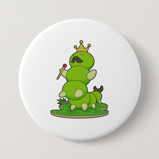 Badge Rond 7,6 Cm Caterpillar en roi avec Couronne (Devant)