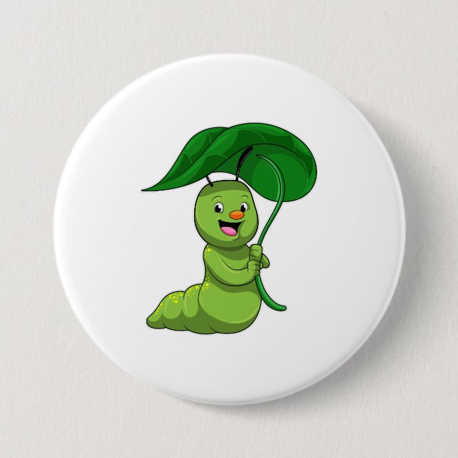 Badge Rond 7,6 Cm Caterpillar with Leaf as Parasol (Devant)
