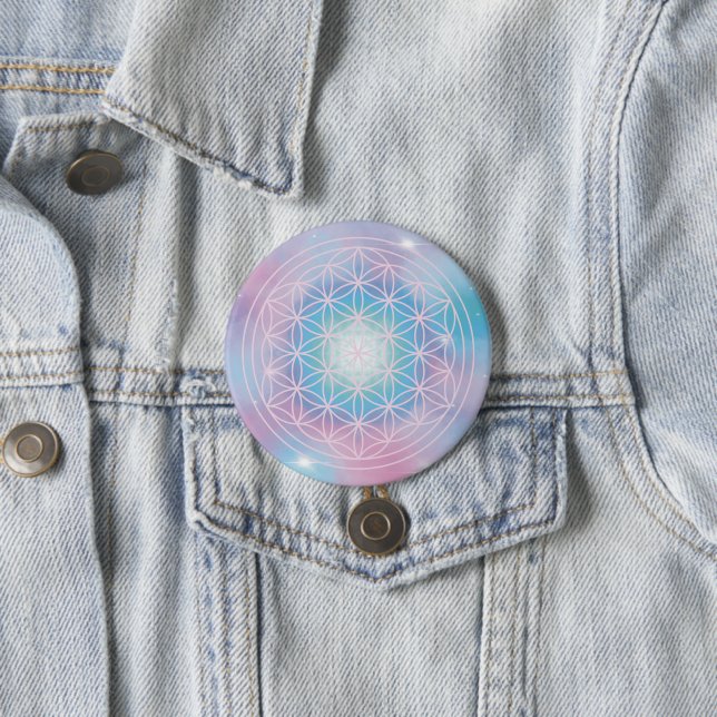 Badge Rond 7,6 Cm Celestial Bloom – Sacred Geometry (En situation)