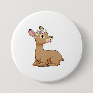 Badge Rond 7,6 Cm Cerf avec Fleur marguerite