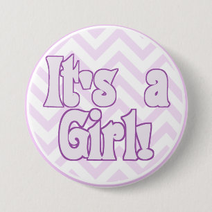 Badge Rond 7,6 Cm C'est une fille rose Zigzag Faire-part