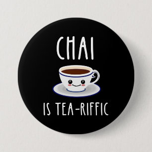 Badge Rond 7,6 Cm Chai Est Tea-Riffic