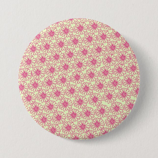 Badge Rond 7,6 Cm Champ de marguerites Bouton, Fleurs roses (Devant)