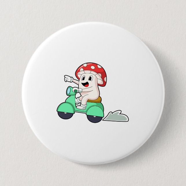 Badge Rond 7,6 Cm Champignon comme motard avec Scooter.PNG (Devant)