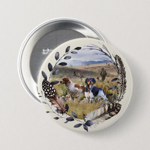 Badge Rond 7,6 Cm Chasse à la caille avec un Espagnol breton, Art