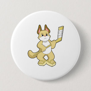 Badge Rond 7,6 Cm Chat au hockey sur glace avec bâton de hockey sur