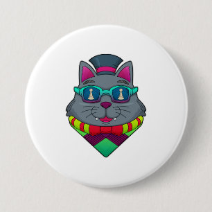 Badge Rond 7,6 Cm Chat aux échecs avec pièce d'échecs Pawn