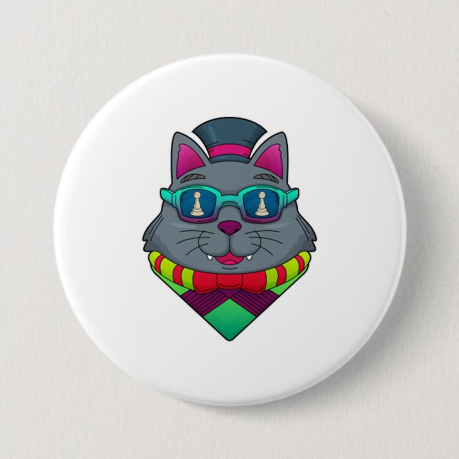 Badge Rond 7,6 Cm Chat aux échecs avec pièce d'échecs Pawn (Devant)