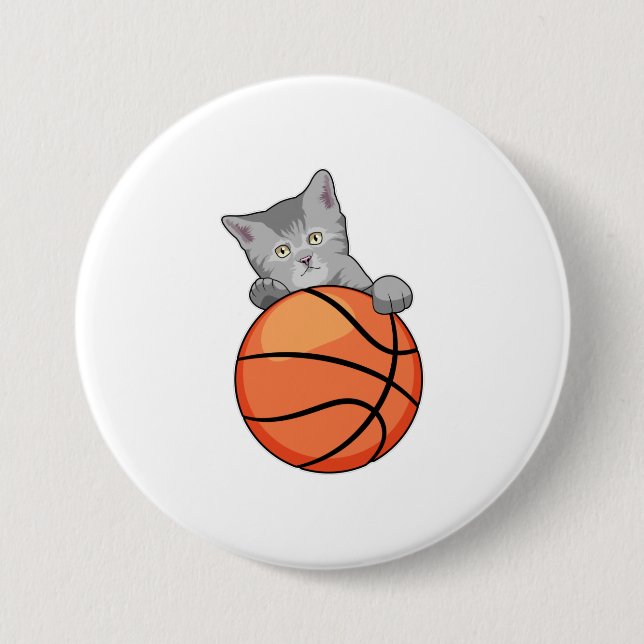 Badge Rond 7,6 Cm Chat avec basket (Devant)