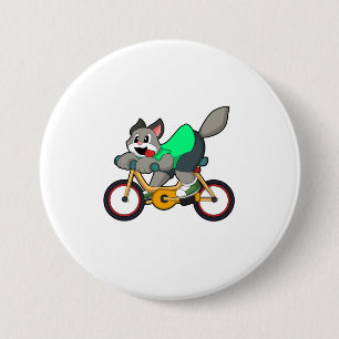 Badge Rond 7,6 Cm Chat avec Bicyclette