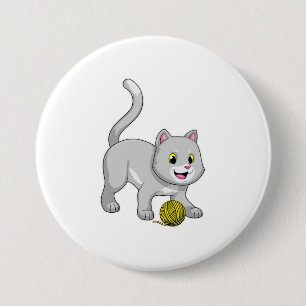 Badge Rond 7,6 Cm Chat avec bille de laine