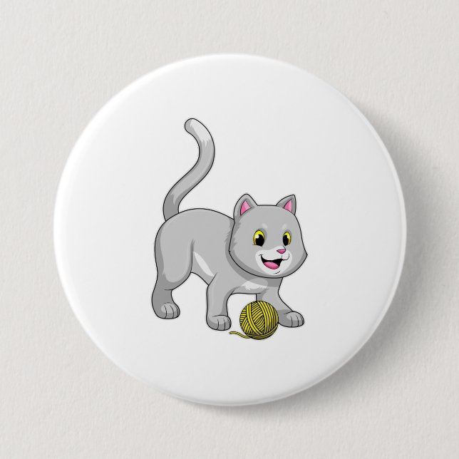 Badge Rond 7,6 Cm Chat avec bille de laine (Devant)