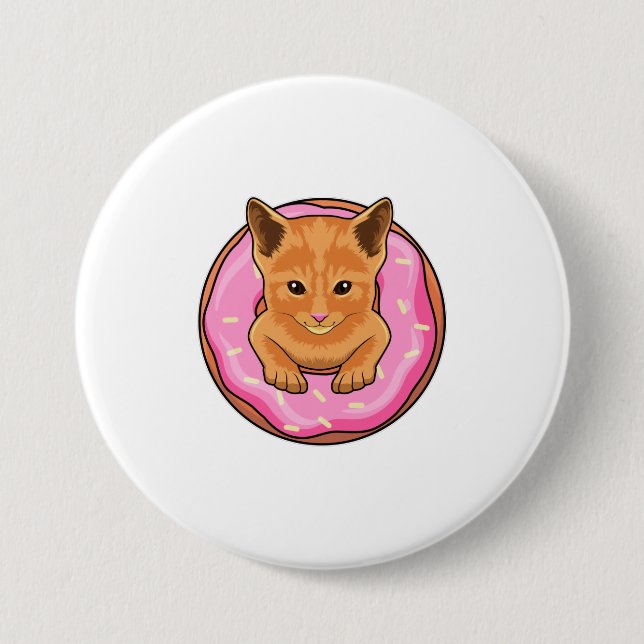 Badge Rond 7,6 Cm Chat avec Donut (Devant)