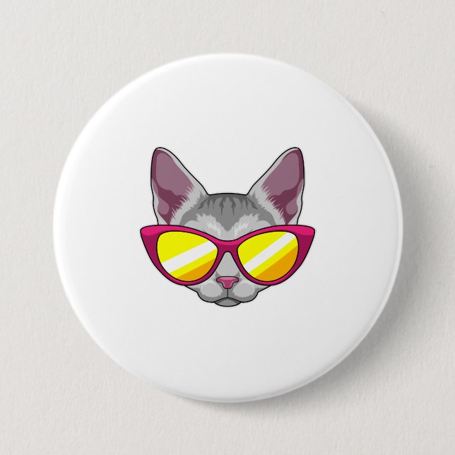 Badge Rond 7,6 Cm Chat avec lunettes de soleil (Devant)