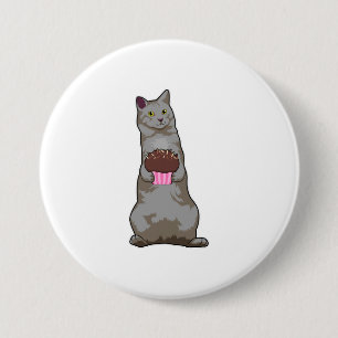 Badge Rond 7,6 Cm Chat avec muffin