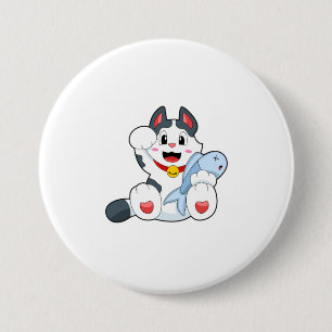 Badge Rond 7,6 Cm Chat avec poisson