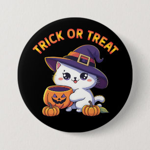 Badge Rond 7,6 Cm Chat d'Halloween avec Citrouille Jack O' Lantern