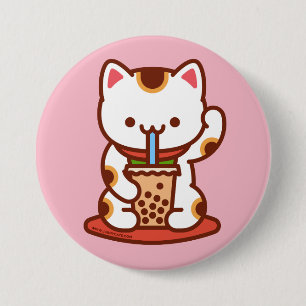 Badge Rond 7,6 Cm Chat drôle - Bouton - MANEKI-NEKO BOBA KIT-THÉ