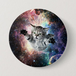 Badge Rond 7,6 Cm Chat drôle dans l'espace
