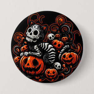 Badge Rond 7,6 Cm Chat éffrayant et Citrouille