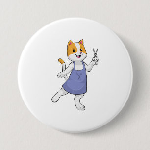 Badge Rond 7,6 Cm Chat en coiffeur avec ciseaux