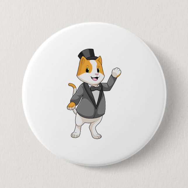 Badge Rond 7,6 Cm Chat en marié avec ruban (Devant)