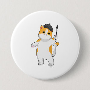 Badge Rond 7,6 Cm Chat en tant que Peintre avec pinceau