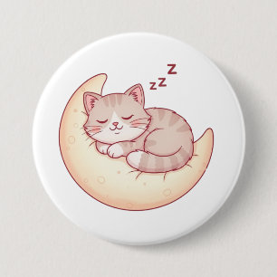 Badge Rond 7,6 Cm Chat endormi sur un oreiller de lune – Sieste de c