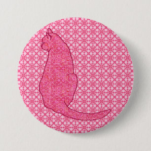 Badge Rond 7,6 Cm Chat japonais - Fuchsia Pink Batik